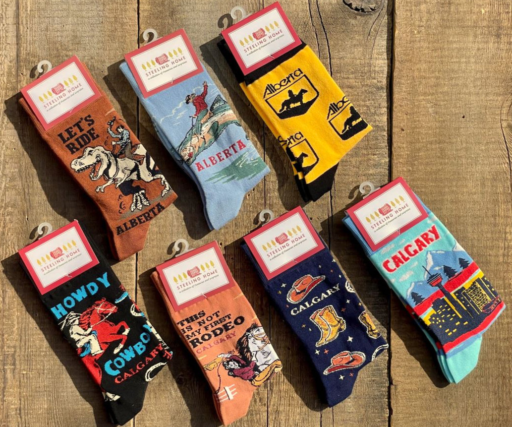 calgary and alberta themed socks by steeling home