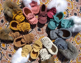 Baby Moccasins Indian Tan Suede With Fur
