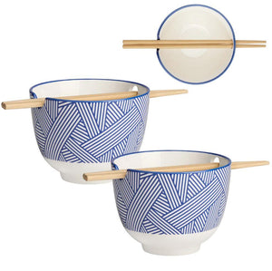 Blue Zen Porcelain Noodle Bowl with Chopsticks