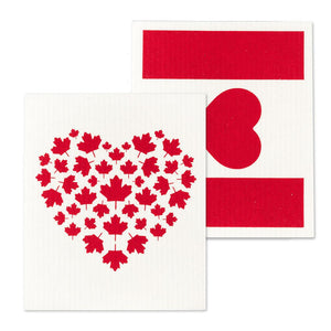 Canada Flag & Heart Dishcloths. Set of 2