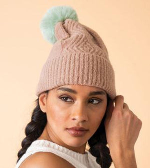 Taupe & Teal Bobble Hat