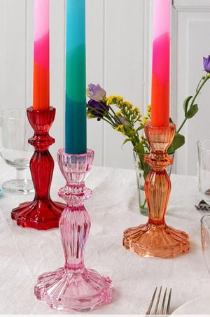 Tall Pink Glass Candle Holder