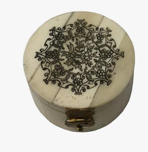 Round Bone Ring Box with Printed Floral Design