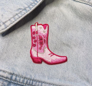Pink Cowboy Boot Iron On Patch