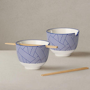 Blue Zen Porcelain Noodle Bowl with Chopsticks