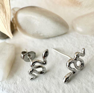 Tiny Snake Stud Earrings With Rhinestones