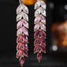 Longline Drop Earrings with Pink Radiant Leaves
