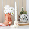 White Cowboy Boot Candle Holder & Candle