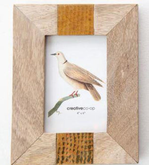 Mango Wood Frame with Hammered Metal Square Inlay