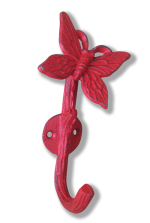 This Red Butterfly Hook will be a lovely addition to your home entry way, garden shed or anywhere you need to keep your items off the ground and organzined. Made of cast iron and measures  3.6x2.4x6.7 in