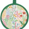 The Floral Bouquet Potholder/Trivet is a lovely addition to any kitchen. The potholder is round and features green trim with a floral bouquet. Use it for a pot holder or oven mitt.
