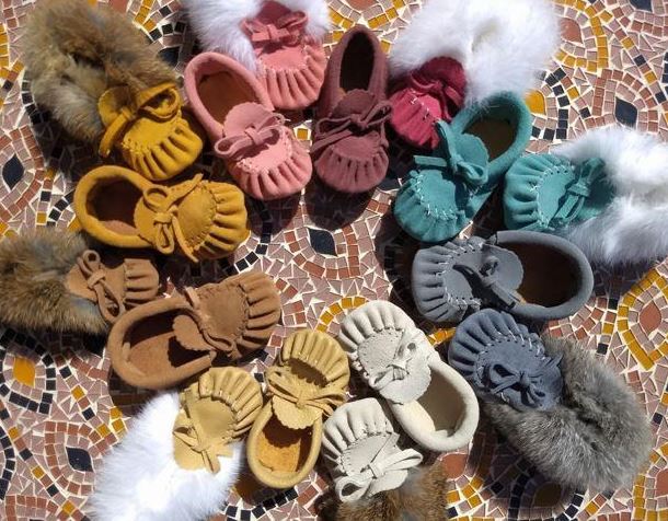 indigenous made baby moccasins. colorful moccasins