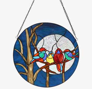 Astrid Blue Birds in Night Sky Stained Glass