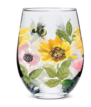 Sunflowers & Bees Stemless Wine Glass