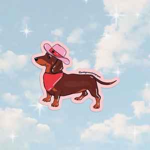 Cowboy Wiener Dog Sticker