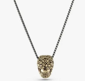 Day of the Dead Bronze Skull Necklace