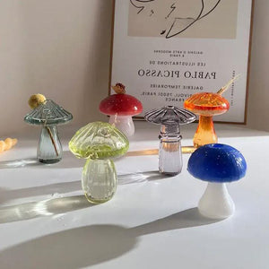 Blue Cap Glass Mushroom Mini Vase
