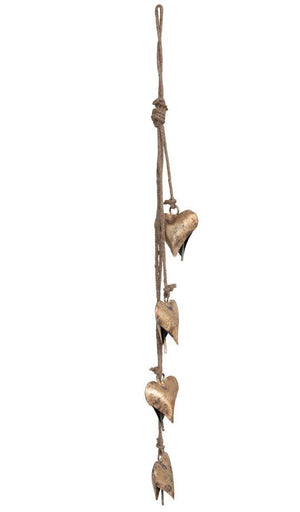 Antiqued Golden Brass Heart Bells