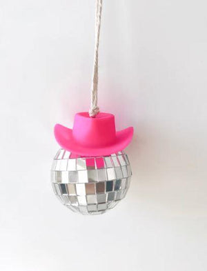 Pink Disco Ball Cowboy Ornament