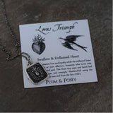 Loves Triumph - Swallow and Enflamed Heart Necklace