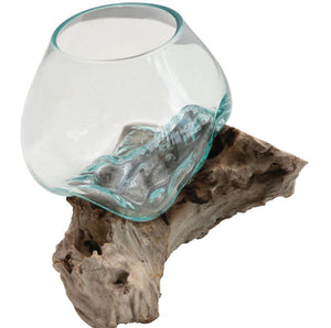 Glass Planter/Vase on Natural Wood Base