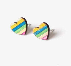 Heart Wood Stud Earrings