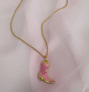 Pink Enamel Cowgirl Boot Necklace