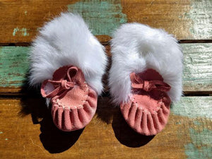 Baby Moccasins Flamingo Suede With Fur