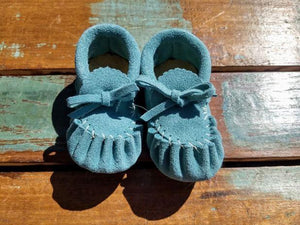 Baby Moccasins Turquoise Suede