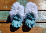 Baby Moccasins Turquoise Suede With Fur