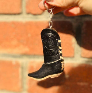 Large Black Leather Cowboy Boot - Keychain