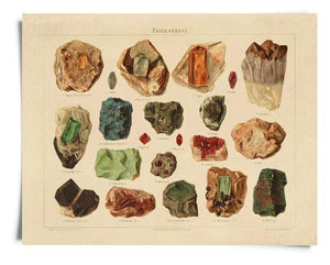 Vintage Natural History Minerals and Gemstones Print