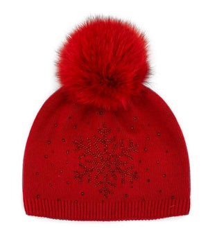 Red Snowflake Fox Pom Toque