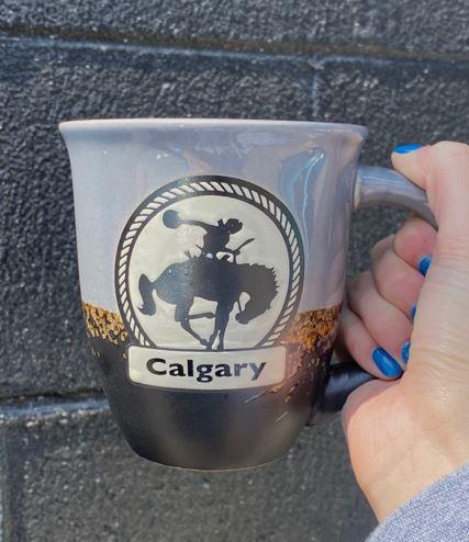 Calgary Grey Bucking Cowboy Mug