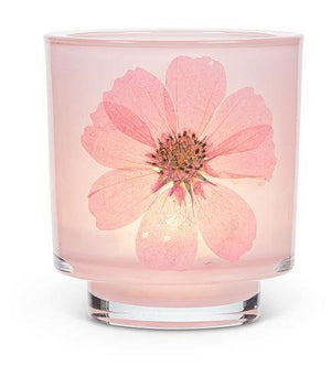 Pink Pressed Flower Candle Holder