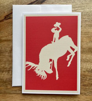Cowgirl riding a Bull Moose Card