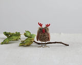 Owl with Red Antlers Holiday Decor