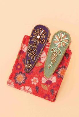 Purple/Sage Jewelled Hair Clips