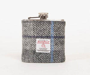 Grey Tartan Harris Tweed Hip Flask