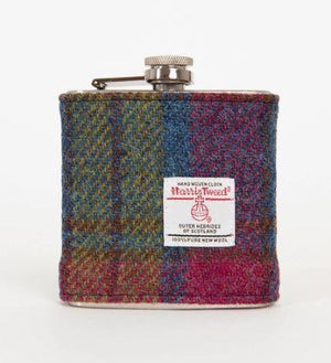 Rainbow Tartan Harris Tweed Hip Flask