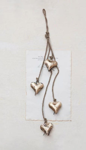 Antiqued Golden Brass Heart Bells