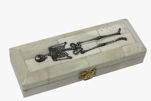 Skeleton-On-Coffin Black Scrimshaw Ox Bone Box