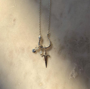 Dagger Heart Silver Serpent Necklace