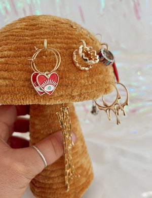 Burnt Orange Velvet Mushroom Jewelry Holder