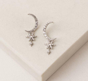 Silver Moon Drop Earrings