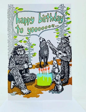 Birthday Song Sasquatch and Friends Card