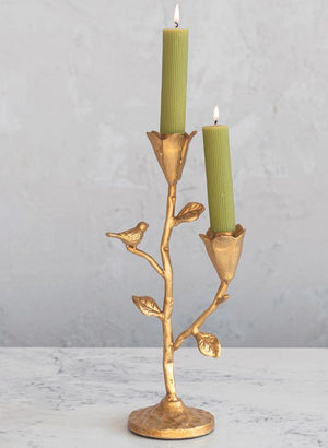 Hand-Forged Bird & Flora Candle Holder
