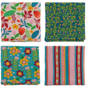 Waffle Weave Floral dishcloths Set of 4