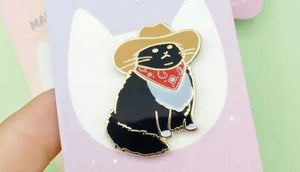 Meowdy Cowboy Cat Enamel Pin Black and White