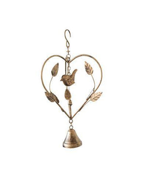 Metal Heart with Birds and Bell Hanging Decor